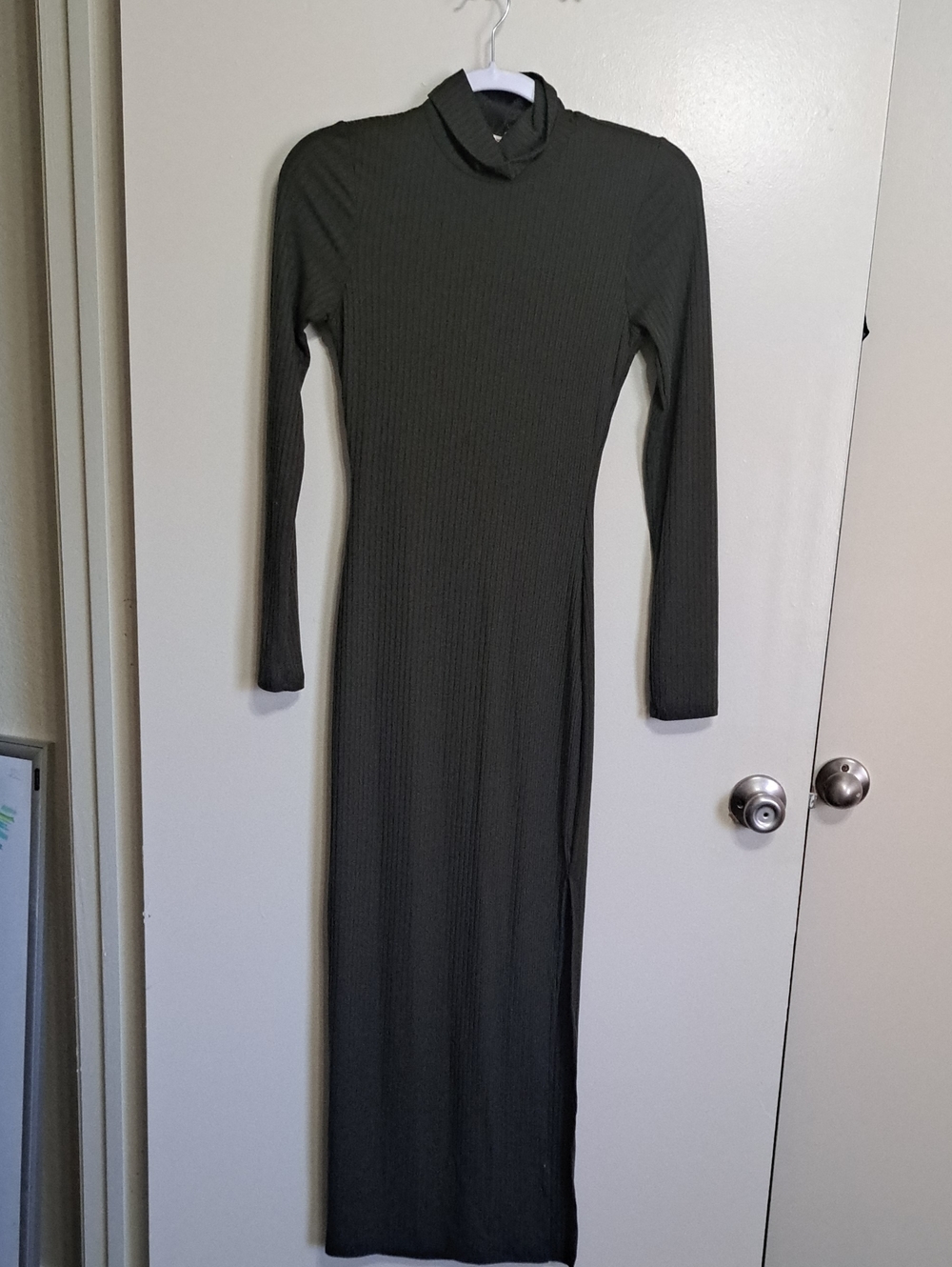 Olive Turtleneck Dress With High Slit